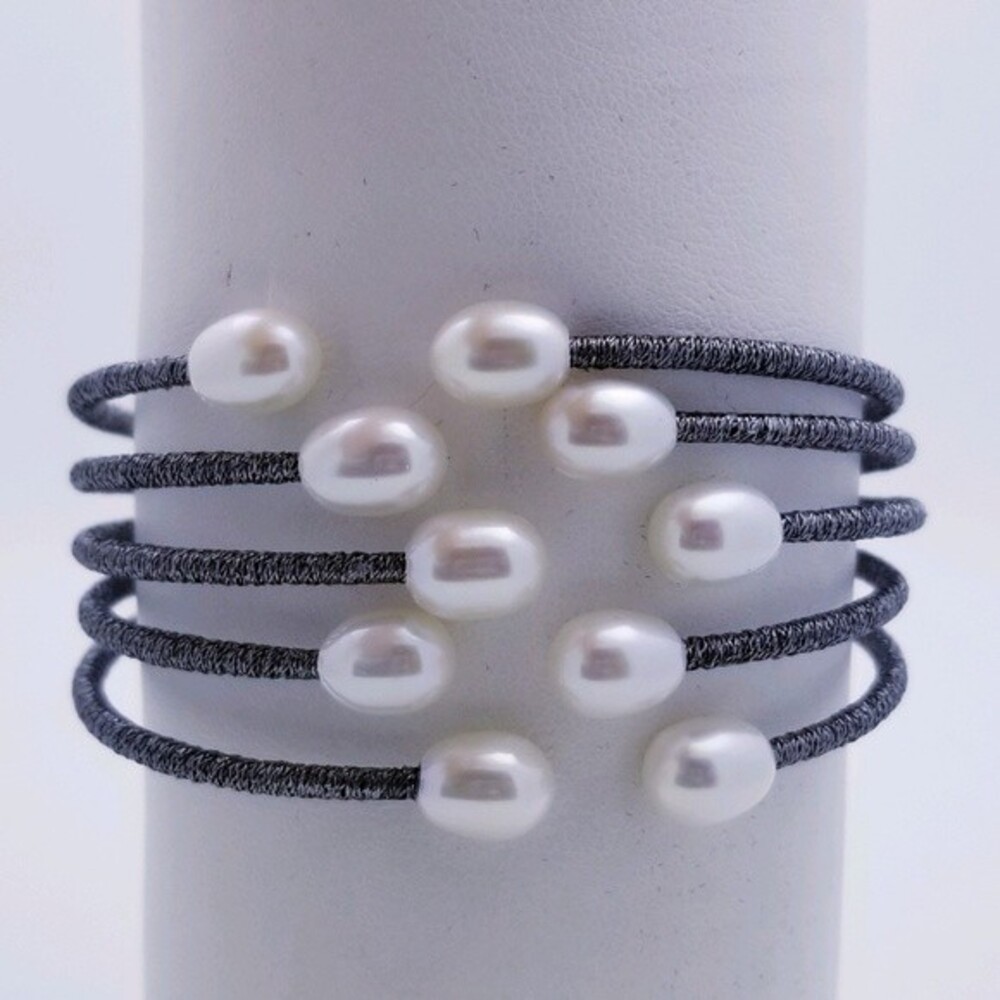 Genuine Freshwater Cultured White Pearl Cuff Bracelet - NEW